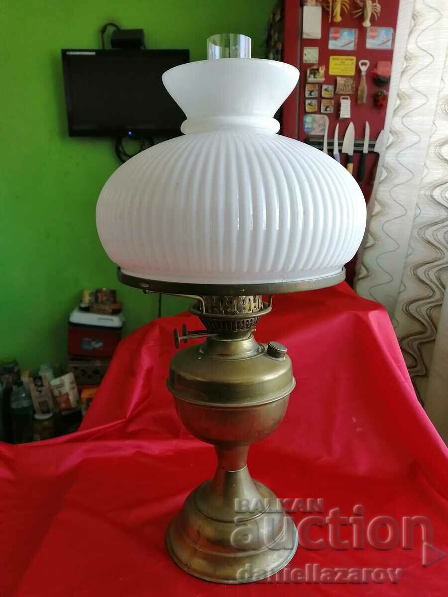 Antique Large English Gas Lamp with Duplex Shade