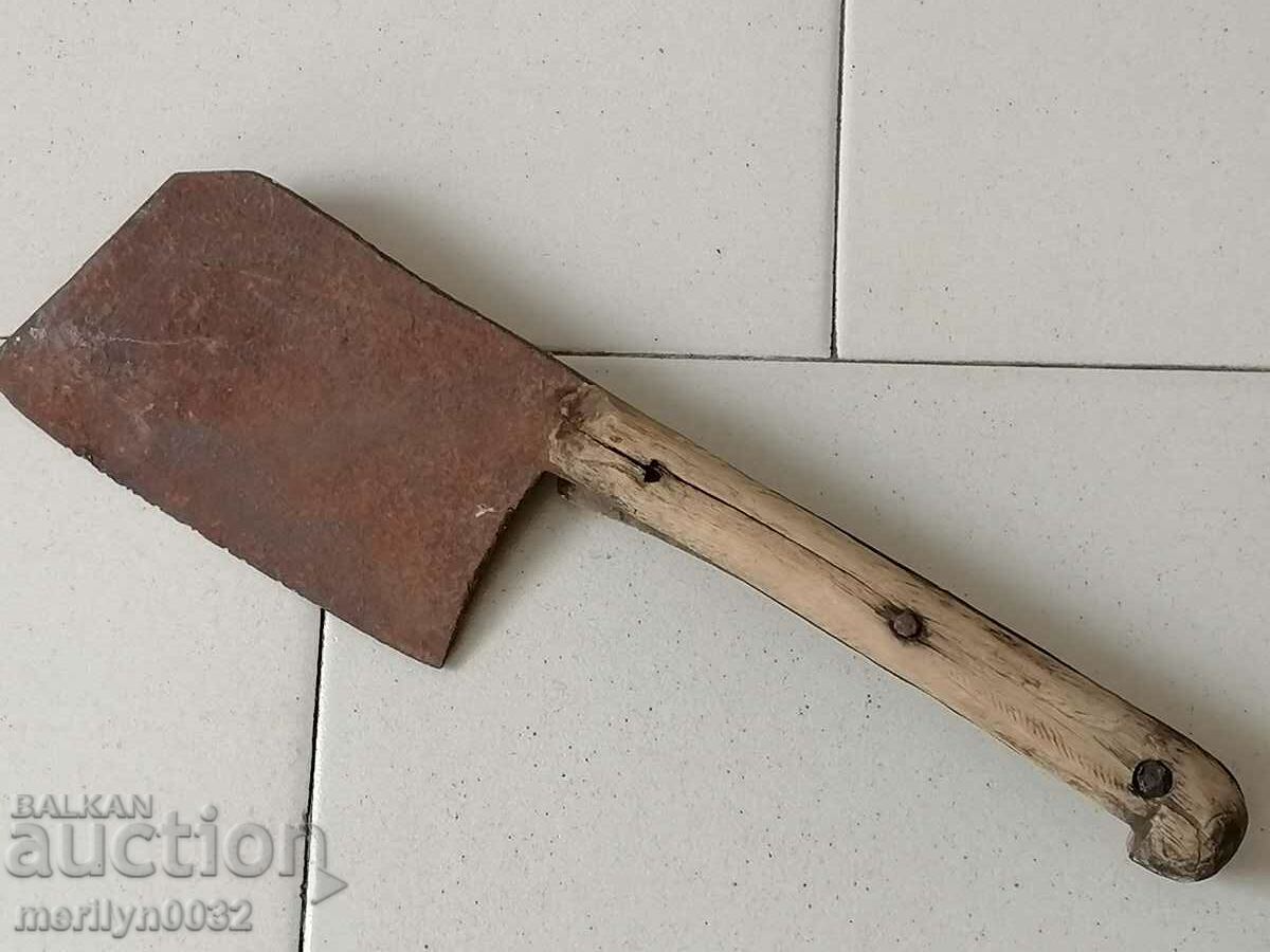 Auction  Old forged scythe, ax, hoop, knife, machete, blade