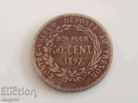 monedă rară Martinica 50 centimes 1897; Martinica