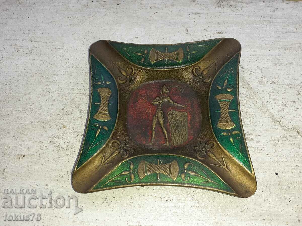 A massive small bronze and enamel ashtray - 6 A massive small bronze and enamel ashtray - 6