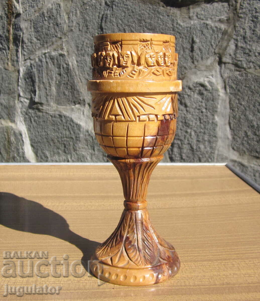 стара Българска чаша за кръщене дърворезба манастир светци