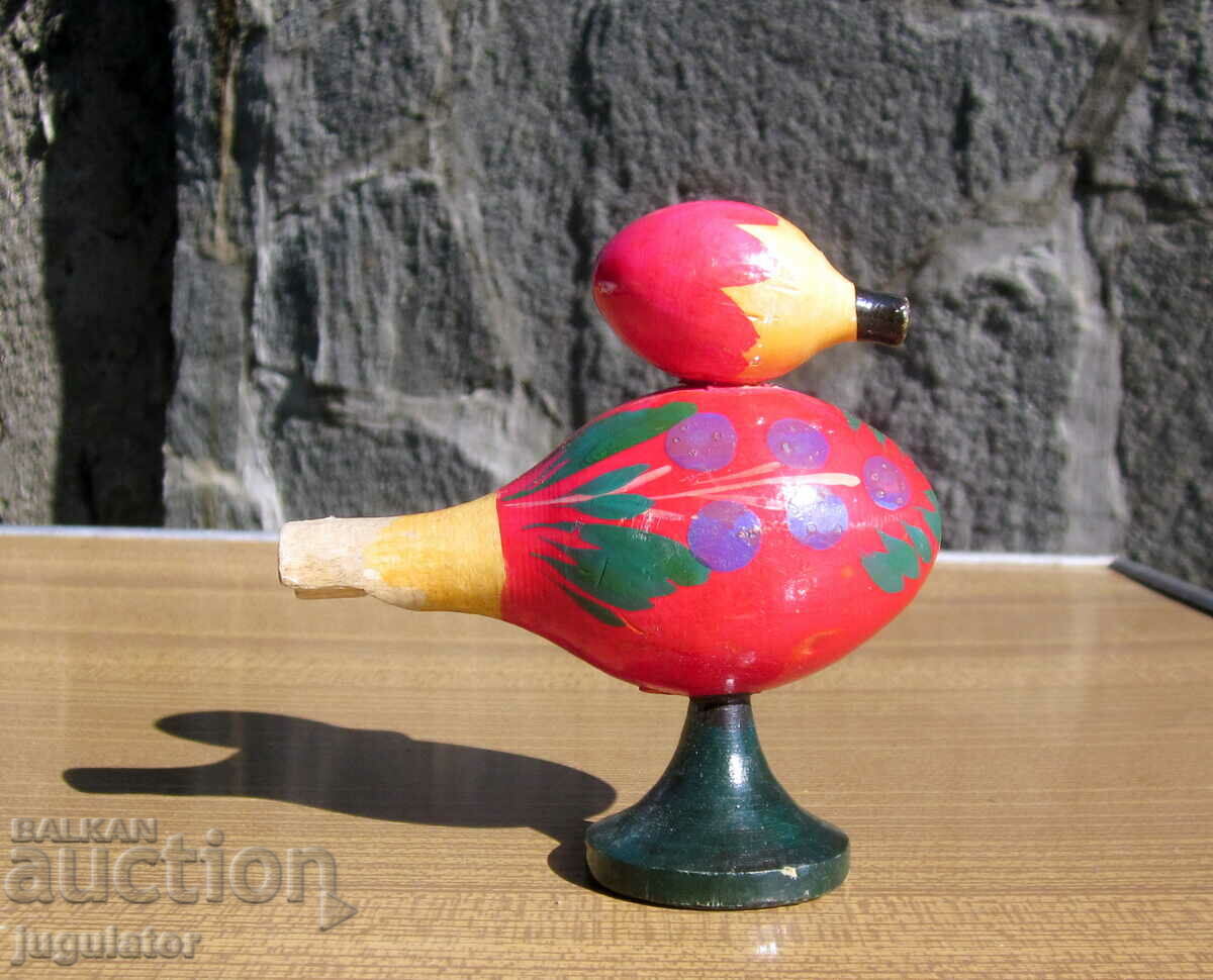 old Bulgarian folk wooden whistle bird chicken