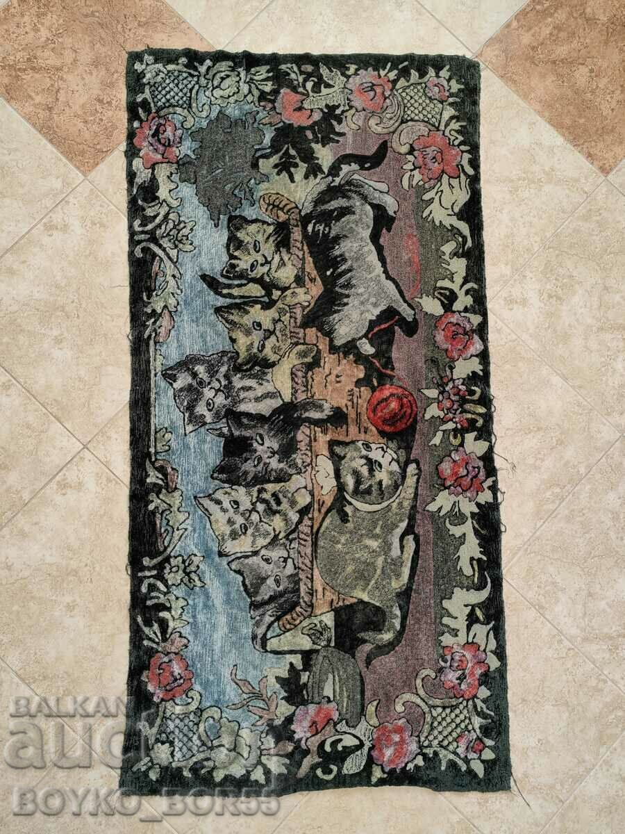 Beautiful Large Antique Plush Rug with Kittens