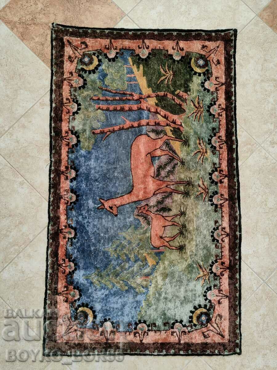 Beautiful Large Antique Plush Rug with Hunting Scenes