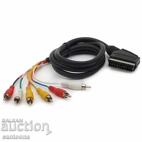 Cablu audio video mufa scart video - mufe 6RCA - 1,5 m