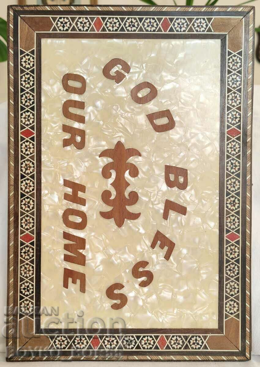 Handmade Intarsia Sign God Bless Our Home