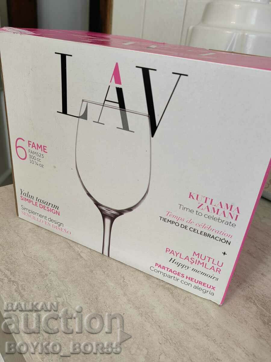 Delivery of Set of Six Brand New Foreign Glasses on a Chair Delivery of Set of Six Brand New Foreign Glasses on a Chair