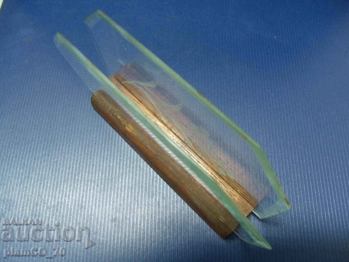 No.*6914 old napkin holder - wood, glass - engraved ornaments - 5
