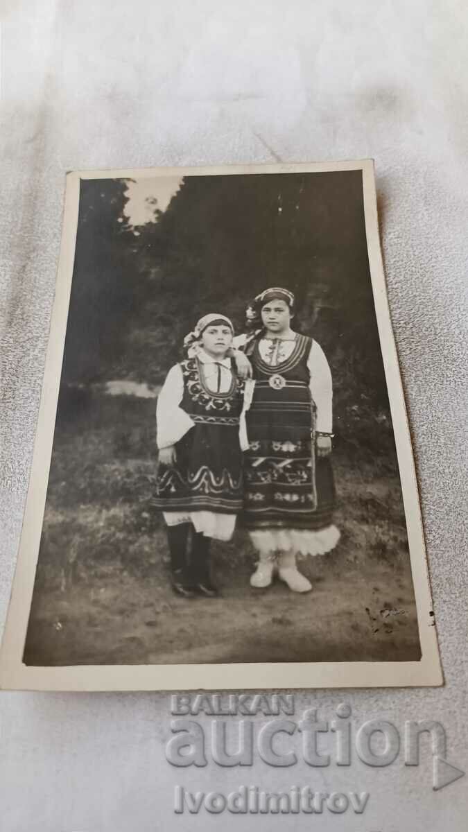 Photo Two young girls in folk costumes 1932
