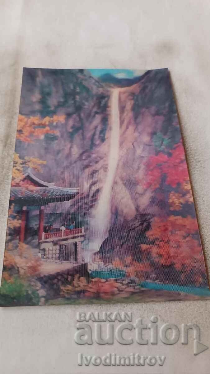 Stereo card The Kuryong Falls in Mt. Kumgang-san