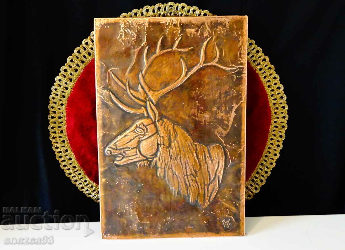Panou de cupru, pictură în relief Elen, semnătură. - 5 Panou de cupru, pictură în relief Elen, semnătură. - 5