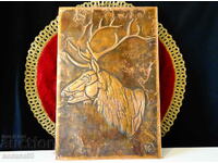 Copper panel, relief painting Elen, signature.