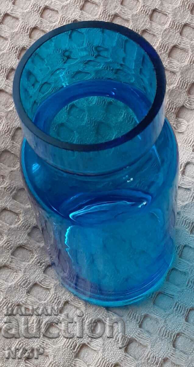 BLUE GLASS VASE. HANDMADE. - 6