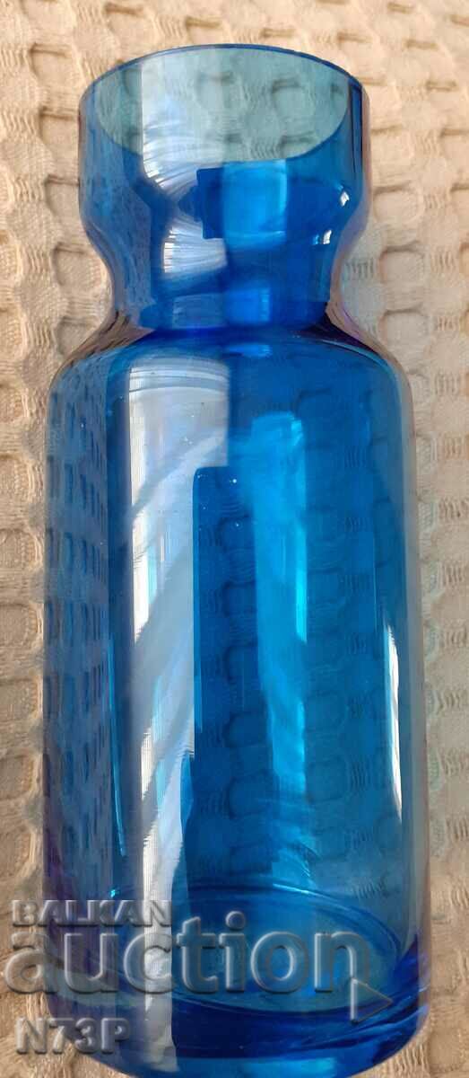 BLUE GLASS VASE. HANDMADE. - 7