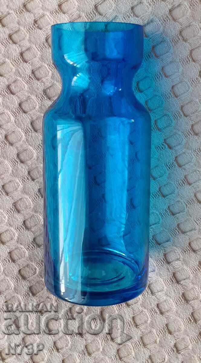 BLUE GLASS VASE. HANDMADE.