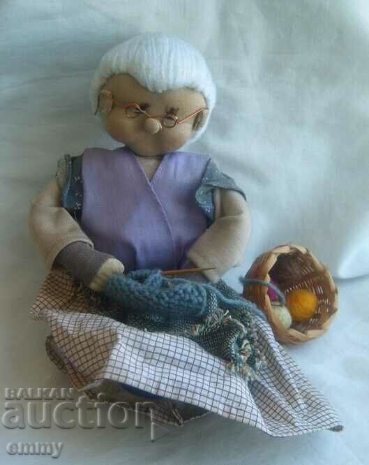 Old doll - grandmother with knitting, Germany