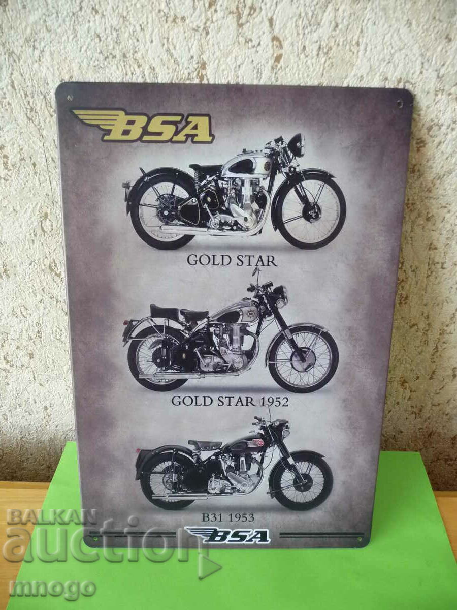 Placa metalica BSA Motorcycles Gold Star 1952 B31 1953