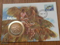 rare Tokelau 1 tala 1980 coin and stamp envelope