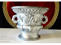 Antique zinc vessel, pot, pot, relief.