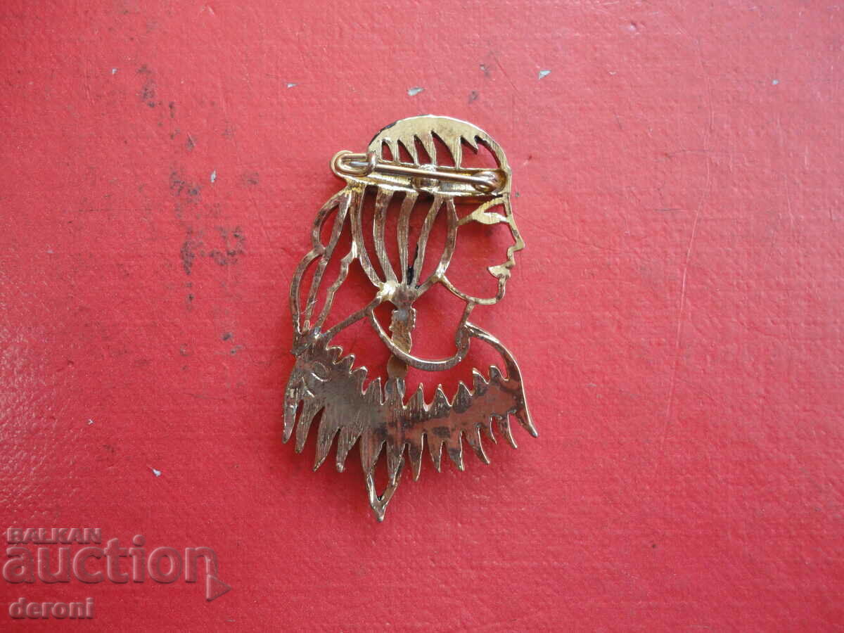 Auction Antique Gold Plated Native American Enamel Marked Brooch Auction Antique Gold Plated Native American Enamel Marked Brooch