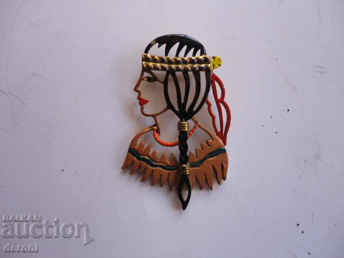 Delivery of Antique Gold Plated Native American Enamel Marked Brooch Delivery of Antique Gold Plated Native American Enamel Marked Brooch