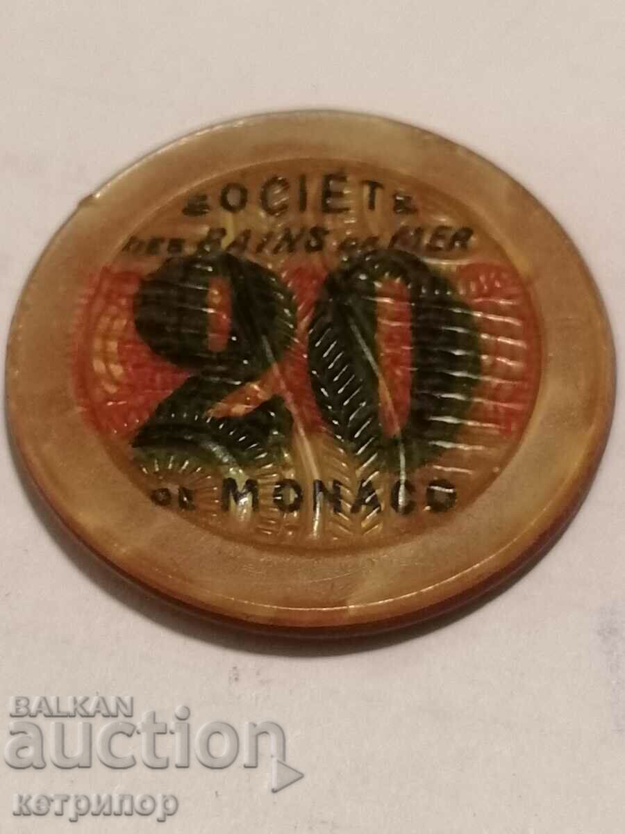 Μονακό διακριτικό $20; Πλαστικό παλιό με τιμή 12.00 BGN | € 6.14 Μονακό διακριτικό $20; Πλαστικό παλιό με τιμή 12.00 BGN | € 6.14