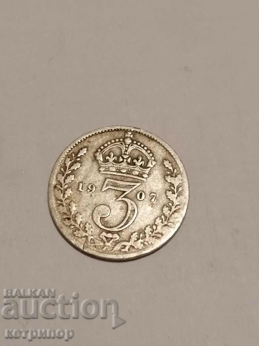 3 pence 1907 Great Britain silver
