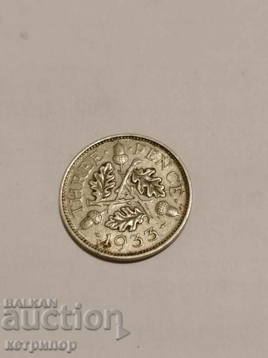 3 pence 1933 Marea Britanie argint