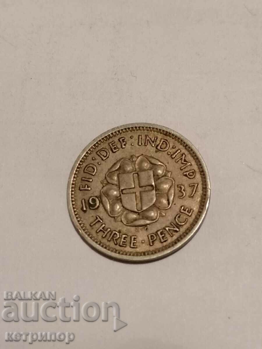 3 pence 1937 Marea Britanie argint
