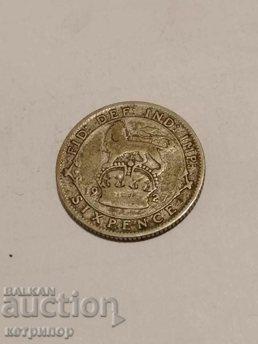 6 pence 1927 Marea Britanie argint