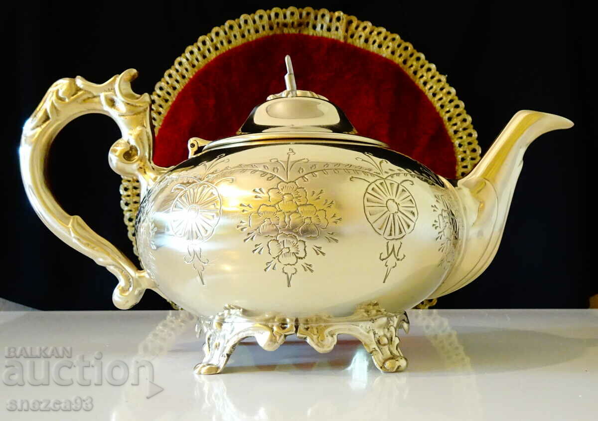 English teapot, jug of nickel silver, rococo.