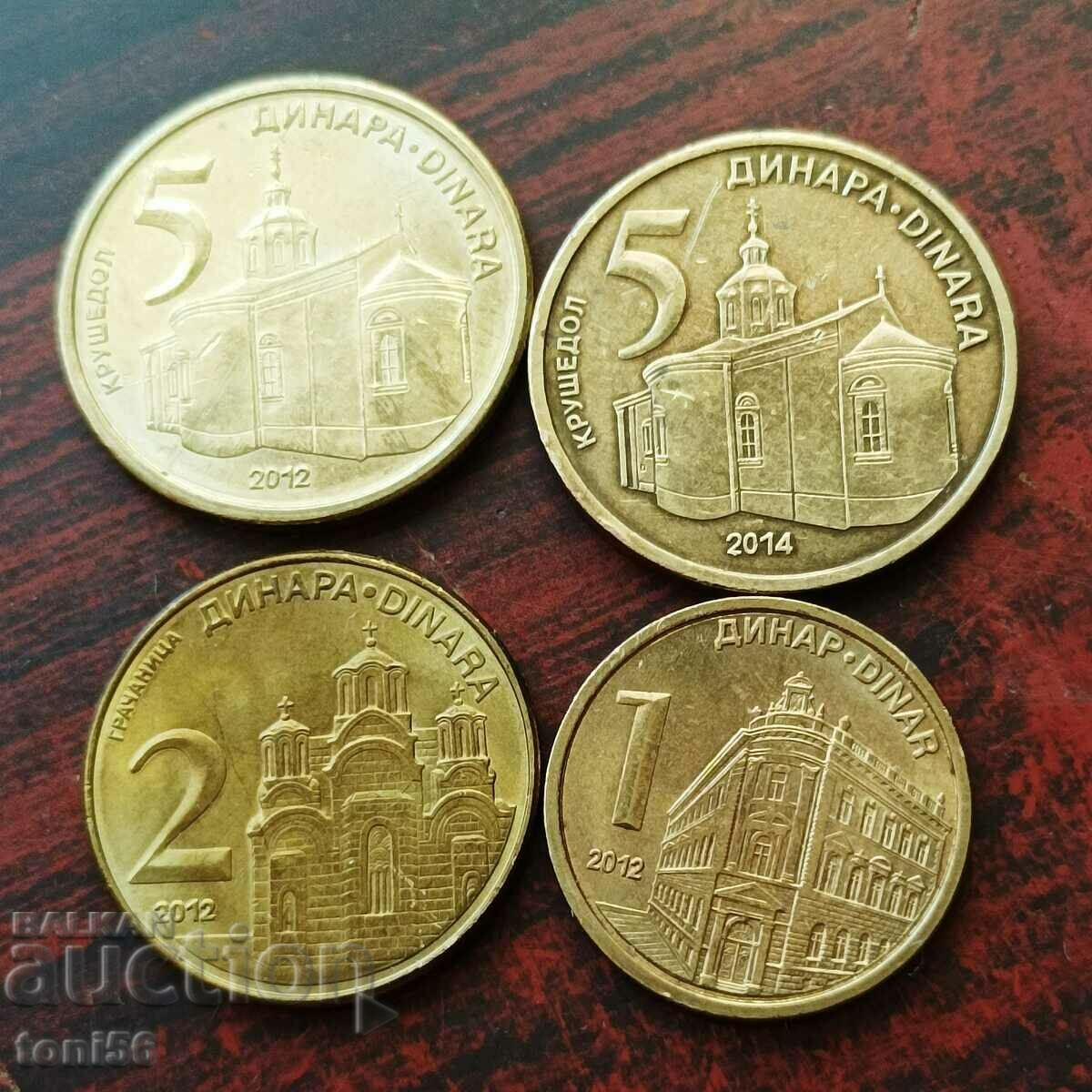 Serbia set 1, 2, 5, and 5 dinars 2012/14 - see description