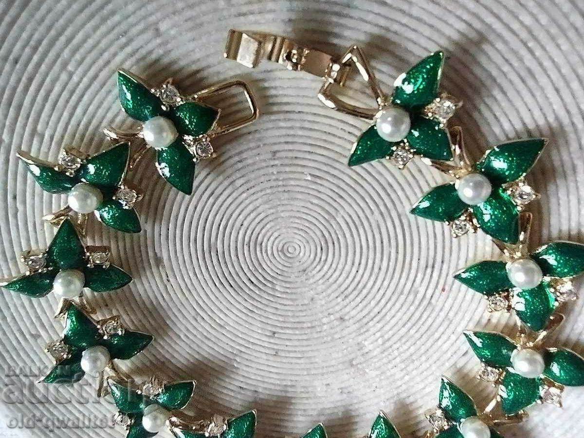 Bracelet with green enamel, gold plating - 5 Bracelet with green enamel, gold plating - 5