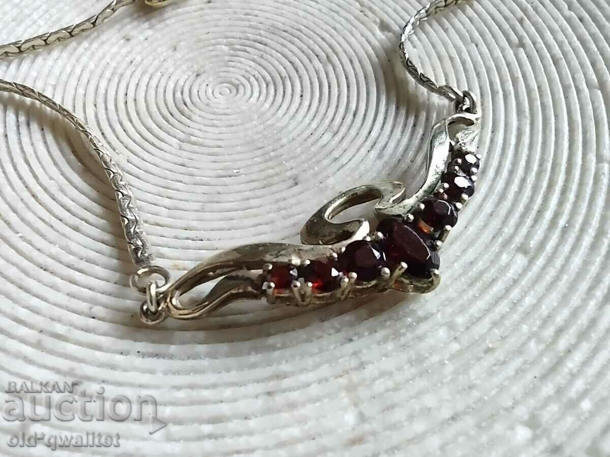 Silver necklace with natural stone: Garnet, gold plating Silver necklace with natural stone: Garnet, gold plating