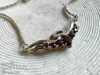 Silver necklace with natural stone: Garnet, gold plating