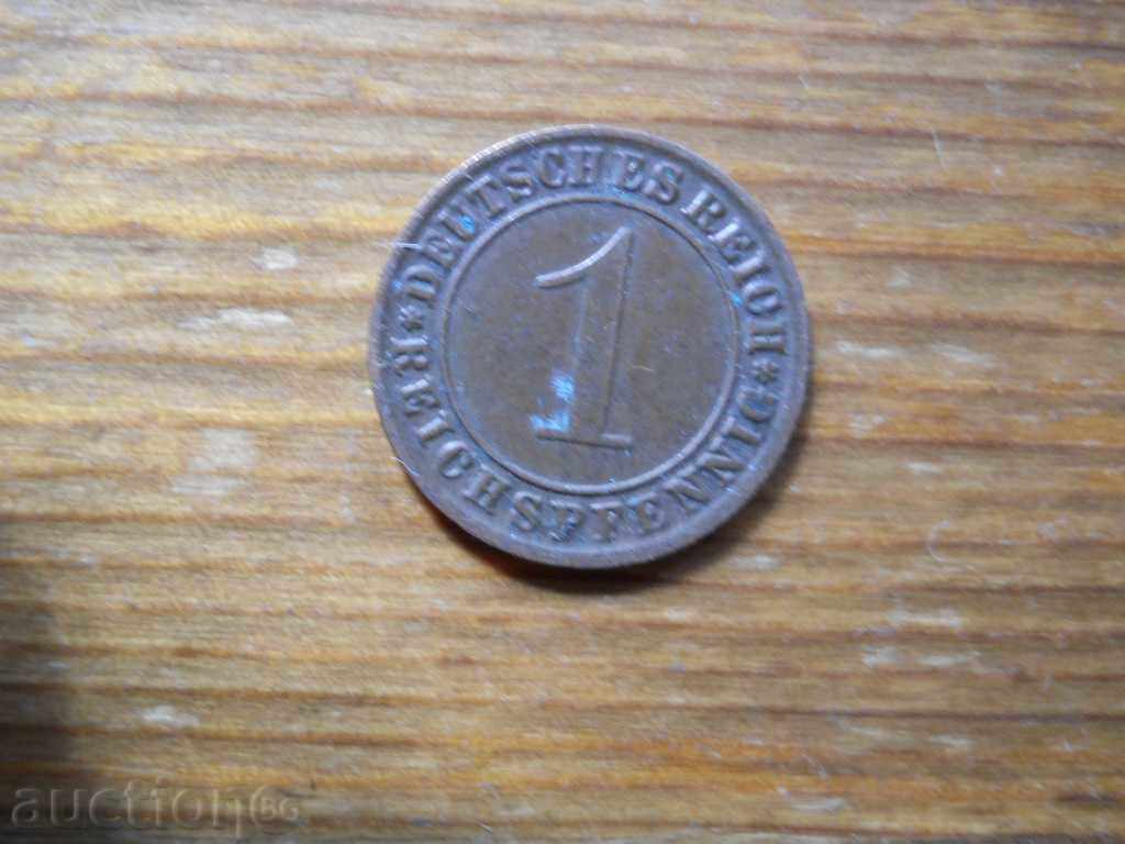 1 pfennig 1925 - Γερμανία ( J ) reichspfennig