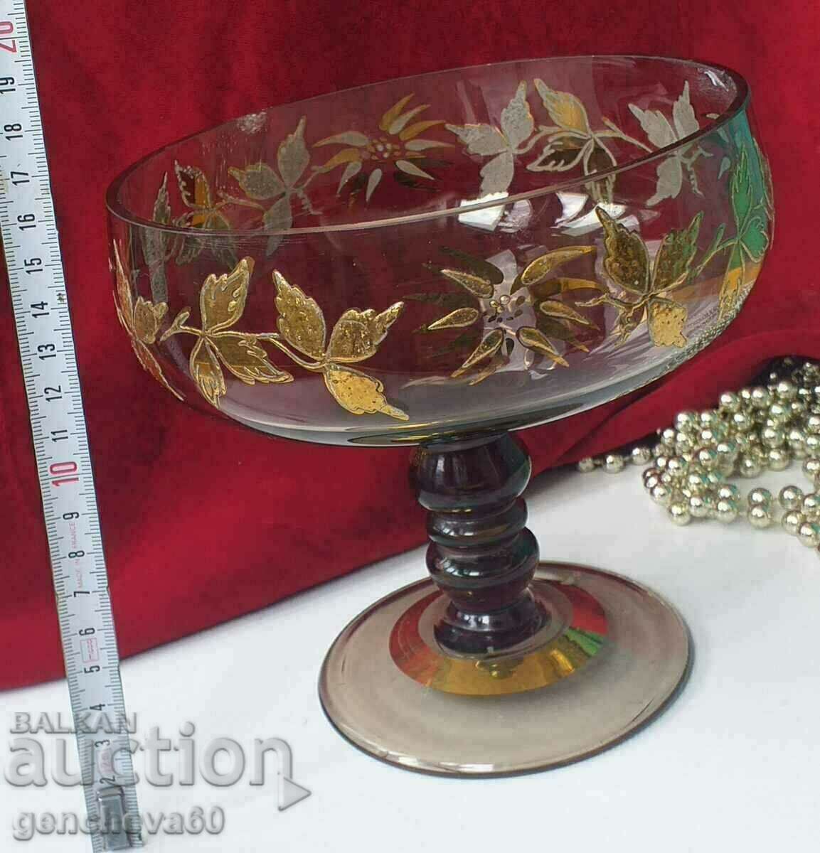 1980s Fruit bowl - colored glass with inlay