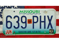 US License Plate Plate MISSOURI