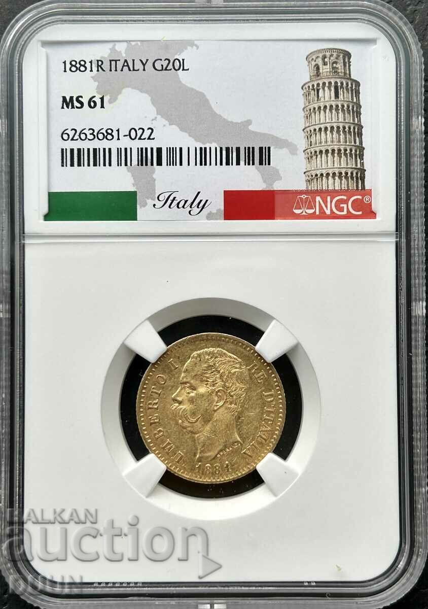 20 LIRE 1881 R ITALIA MS 61