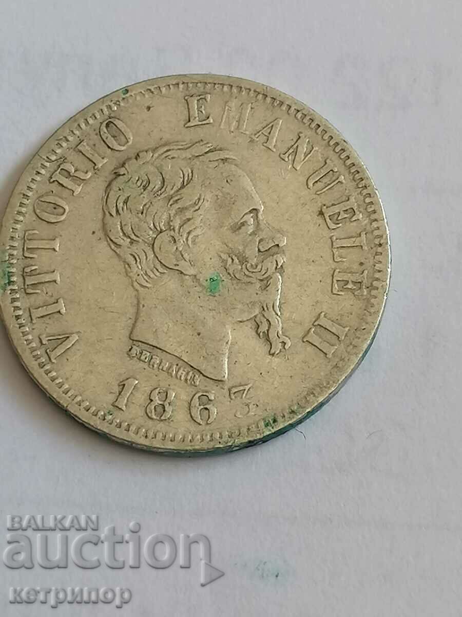 Italy 50 Centezima 1863 Silver N BN with price 25.00 BGN | € 12.78
