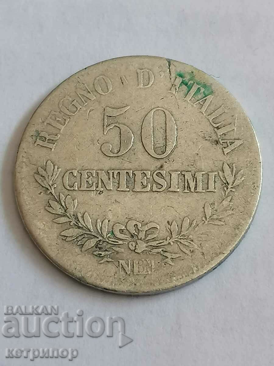 Италия 50 чентезима 1863 г. Сребърна N BN