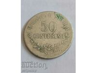 Italia 50 Centezima 1863 Argint N BN