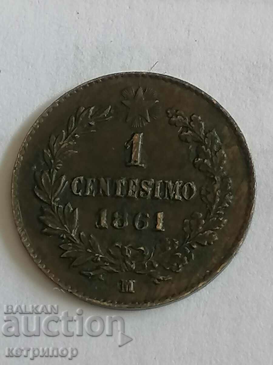 Италия 1 чентезим 1861 г. Медна M