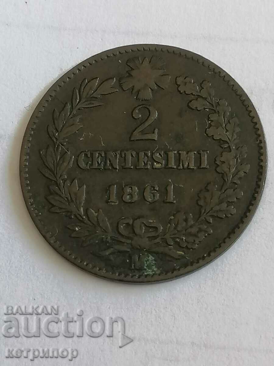 Italy 2 centezim 1861 Medna M