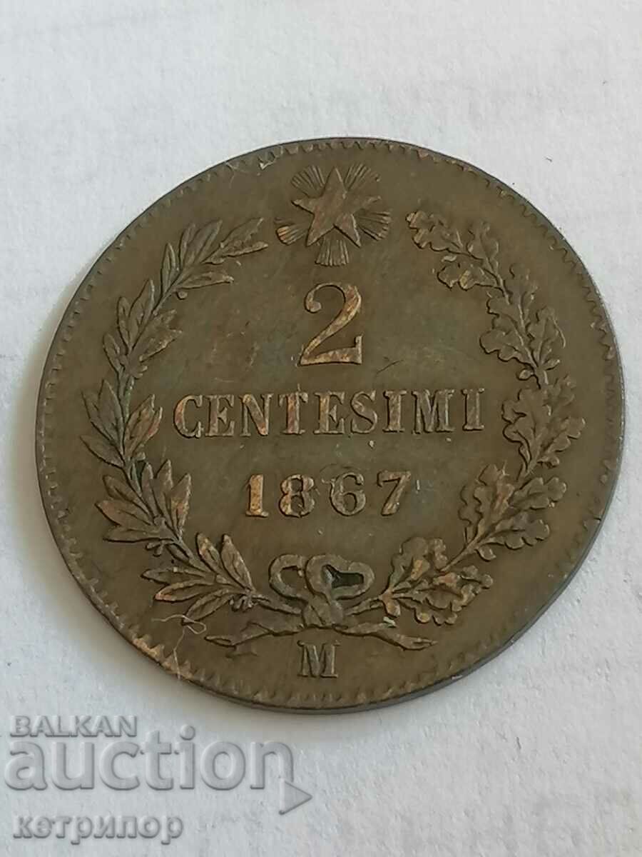 Italy 2 Centezim 1867 Medna M