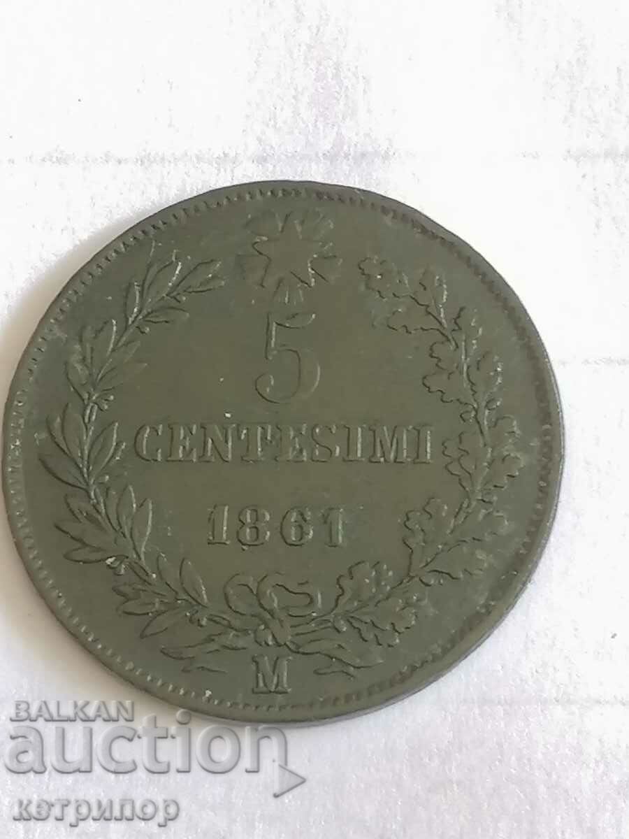Italy 5 Centezima 1861 Medna M