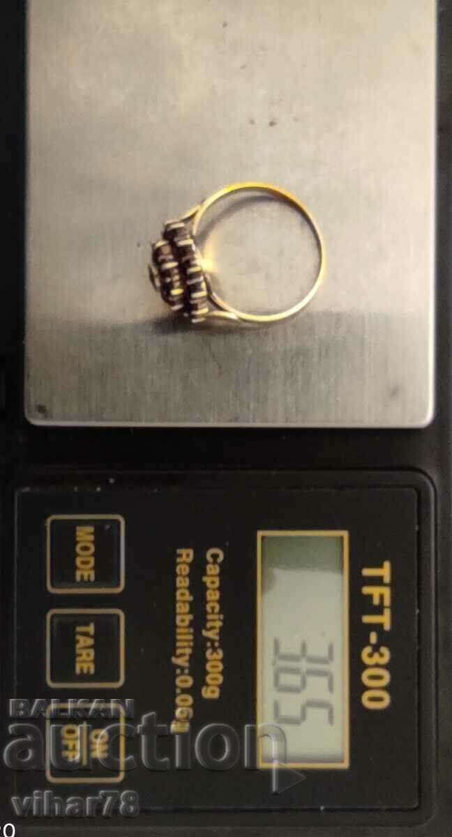 СТАР ДАМСКИ СРЕБЪРЕН ПРЪСТЕН С ГРАНАТ И ПОЗЛАТА - 5