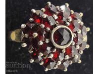 OLD LADIES SILVER RING WITH GARNET AND GOLD PLATED