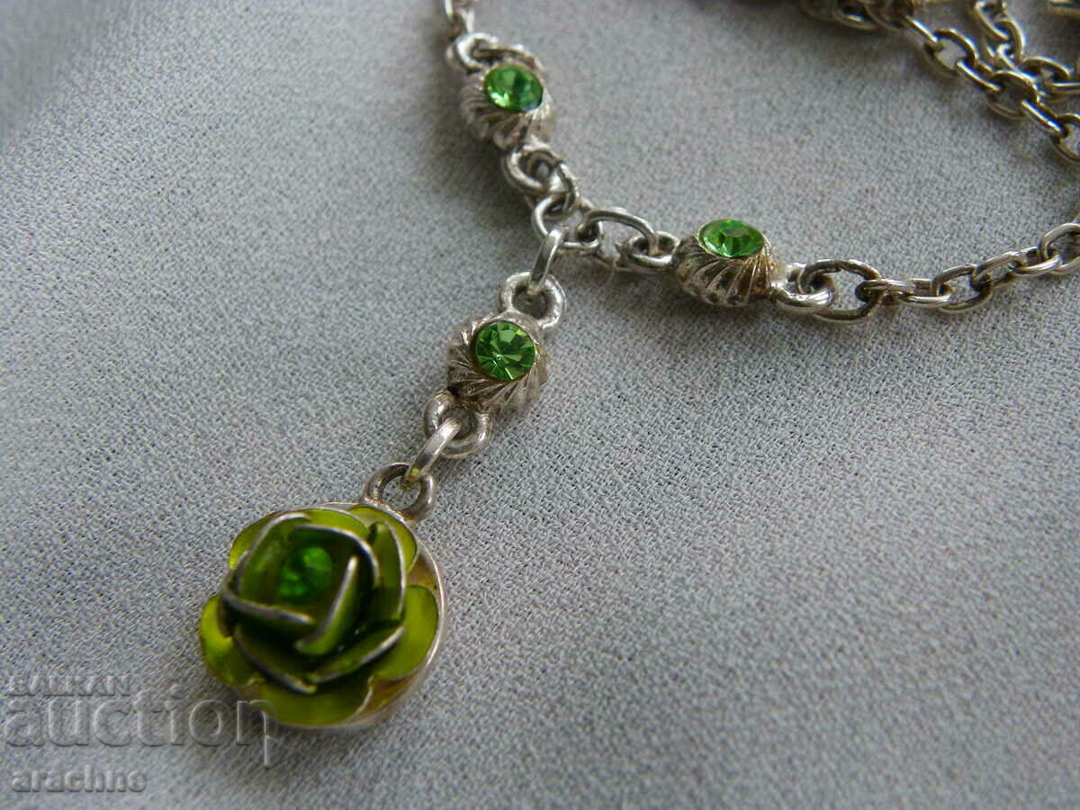 Fenton glass Uranium glass American silver necklace - 5