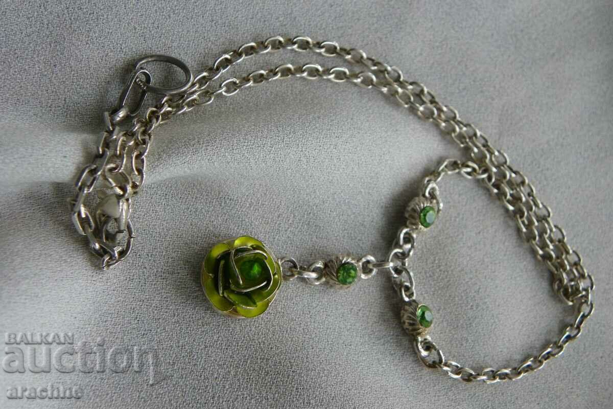 Fenton glass Uranium glass American silver necklace - 6